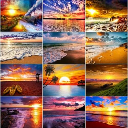 Evershine Diamond Painting 5D DIY Seaside Full Drill Square Diamond Embroidery Sunset Picture Of Rhinestone Landscape Wall Decor