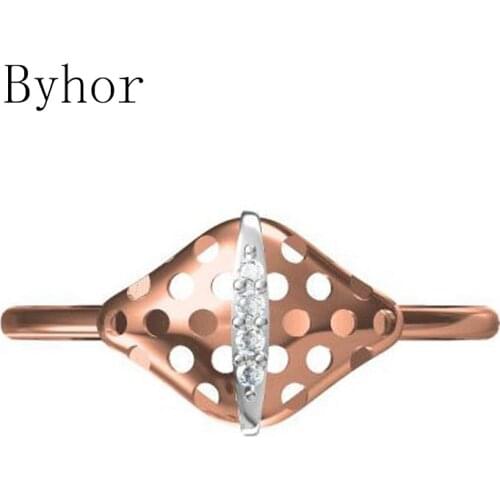 Byhor Solid 14K White+Rose Gold 0.03ct H/SI Natural Diamonds кольцa Wedding Band Engagement Gift Fine Jewelry Trendy Ring Women