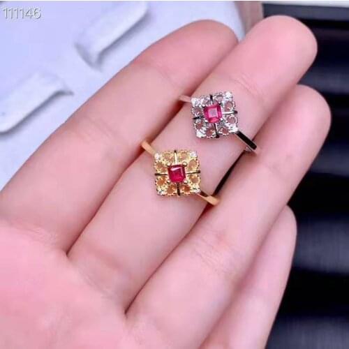 Myanmar 925 silve Natural Ruby Gemstone Ring Women Fine Jewelry 3mm