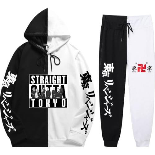 New Trend Summer Autumn Man 2 Pieces Sets Anime Tokyo Revengers Print Casual Daily Patchwork Thin Hoodie+Patchwork Pants