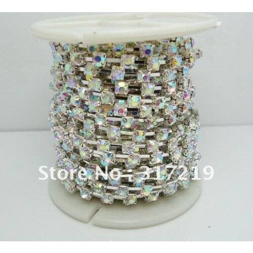 Crystal Rhinestone cup chain,SS8 Crystal rhinestone Silver base,Crystal AB 20yards/roll/lot Wholesale and retail Free shipping