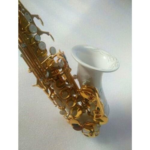 Brass White gold Key Carve Pattern Bb Bend Althorn Soprano Saxophone Sax Pearl White Shell Buttons Wind Instrument