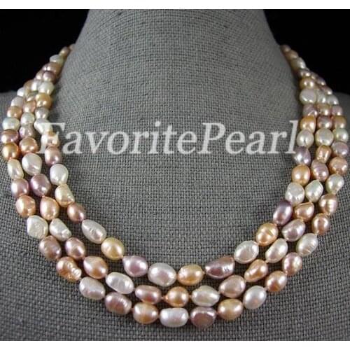 Favorite Pearl Necklace 64 inches 8-9mm AA Multi Color Natural Baroque Pearl Long Necklace Handmade Fine Jewelry Girl Women Gift