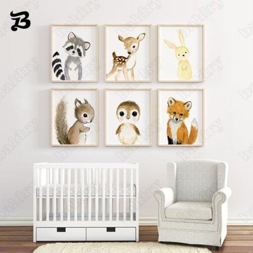 Cute Animal Nursery Posters Wall Art Canvas Painting Wall Art Posters and Prints Cartoon Animals for Childrens Room Home Decor