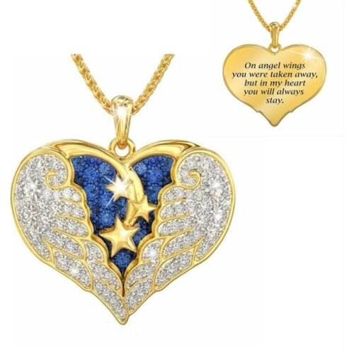 New Creative Gold Color Crystal Heart Pendant Necklace For Women Star Wings Collares Chain Necklaces Female Fashion Jewellery