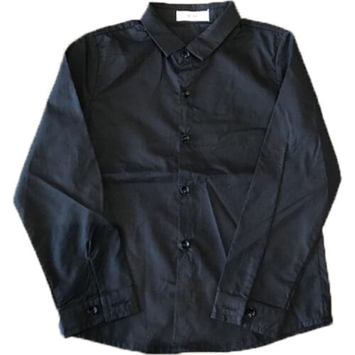 Casual Boys Shirts White Long Sleeve Tops for Teenage School Boy Cotton Turn-down Collar Black Shirt Toddler Baby Bottom Clothes