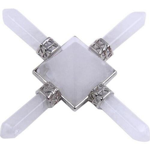 Natural Rock Crystal Quartz Stone 4 Points Reiki Healing Crystals Pyramid Figurine Energy Generator