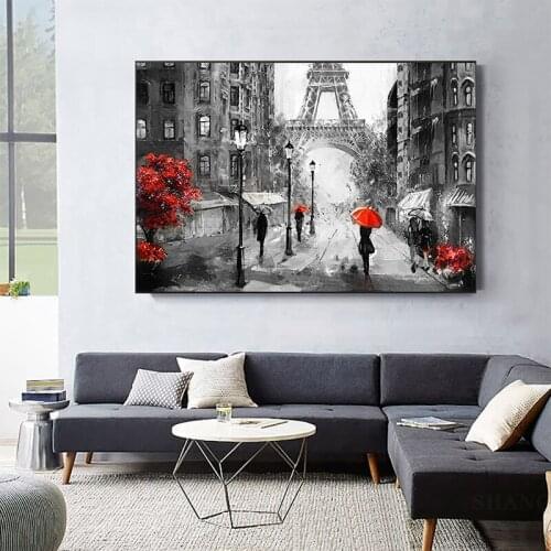 Romantic Paris Tower City Pedestrian Street Adornment Abstract Hd Print Canvas Poster Print Pictures