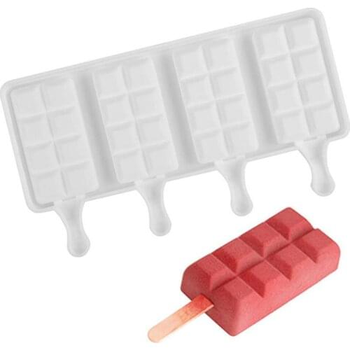 Ice Cream Bar Mold Reusable 4 Cavities Silicone Ice Pop Maker Popsicle Mold Dessert Freezer Fruit Juice Ice Pop Maker