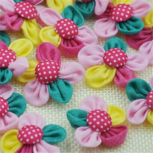 20pcs Chiffon Ribbon Bows Flowers Dot Button Appliques Doll Bulk DIY Craft A255