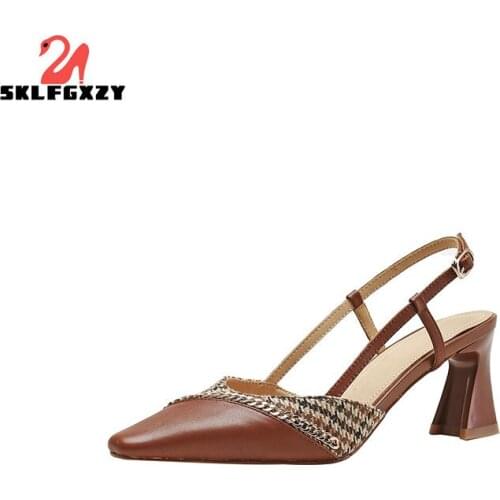 SKLFGXZY New Summer 2021 Genuine Leather Women Sandals High Heels Cowhide Fashion Sandals Wedding Party Shoes Pumps