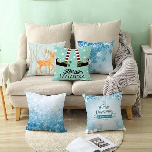 Snow Christmas Blue Pillowcase 2021 Merry Christmas Decor for Home Ornaments Xmas Pendant Christma Gifts Happy New Year