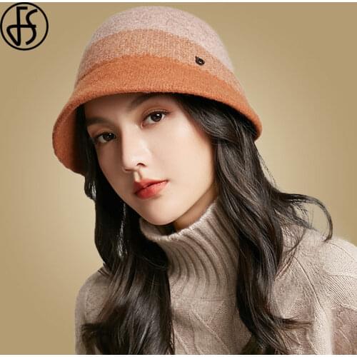 FS Women Winter Hats Wide Brim Wool Fedora Hat Warm Foldable Fisherman Bucket Cap Black Orange Camel Bob Chapeau Femme