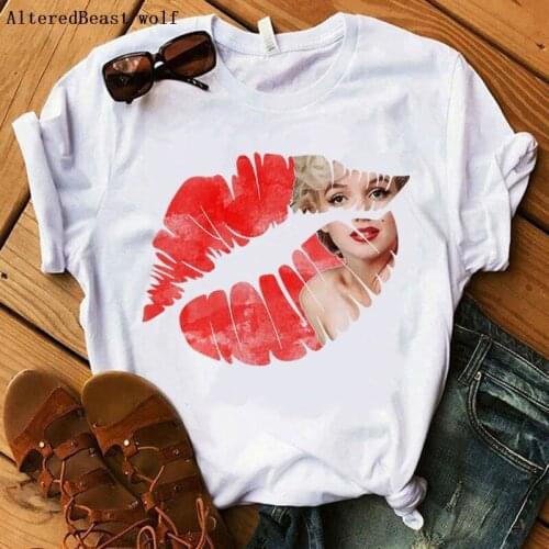 Marilyn Monroe sexy red lips women summer fashion print t shirt women 2019 casual short sleeve harajuku female vogue tops tee
