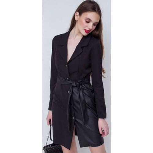 Women Vintage Leather Partchwork Sashes A-line Dress Long Sleeve Sexy V neck Solid Mini Dress 2019 Winter New Fashion Dress