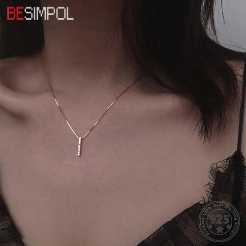 925 Sterling Silver Zircon Necklace Vertical Bar Slidable Elegant Pendant Necklace For Women Wedding Birthday Jewelry Gifts