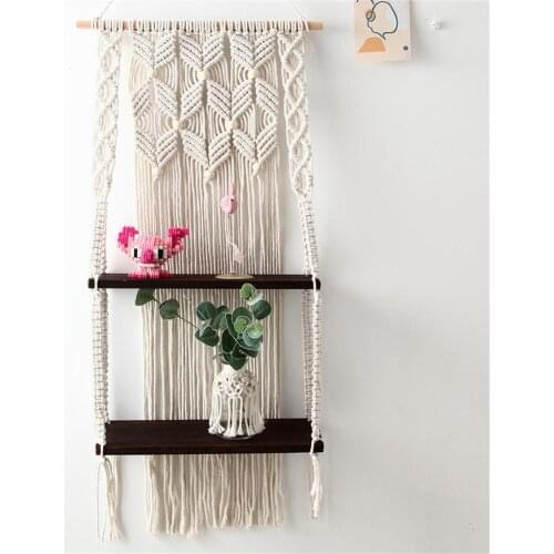 Bohemian Lace Tapestry Shelf Hand-Woven Wall Hanging Tapestry Wall Decoration Shelf Flowerpot Bookshelf Magazines Storage Rack