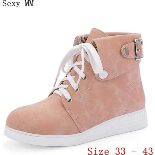 Spring Autumn Winter Woman Flat Ankle Boots Lace-Up Women Flats Casual Shoes Short Boots Plus Size 33 34 - 40 41 42 43