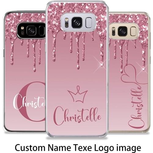 Custom Name Samsung Case For Samsung Galaxy S7 S8 S9 Plus S10 Note8 9 10 S20 S10e A50 Pink Crown love Transparent Case Girl Gift