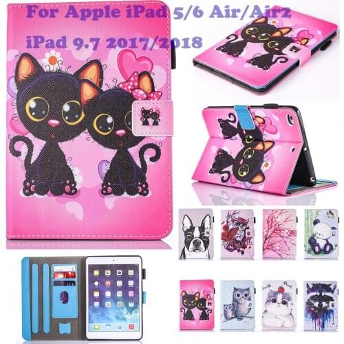 Fashion Pattern Unicorn Cat Stand Pu Leather Fundas Case For Apple iPad 5/6 air/air2 iPad 9.7 2017/2018 Tablet Cover Cases Coque