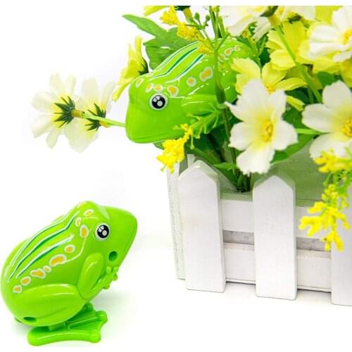 Children Lovely Cute Green Color Jumping Frog Clockwork Toy for Kids Plastic Classic Wind Up Toy for above 3 years old kids