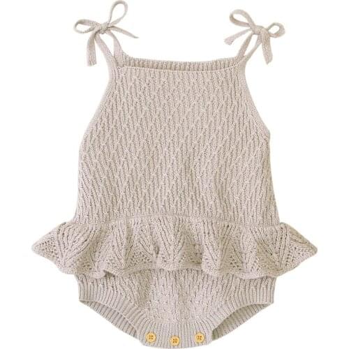 Baby Bodysuit Cute Newborn Girl Outfits Clothes Tops Fashion Summer Toddler Infant Strap Jumpsuit Solid Knitted Kids Onesie 0-2Y