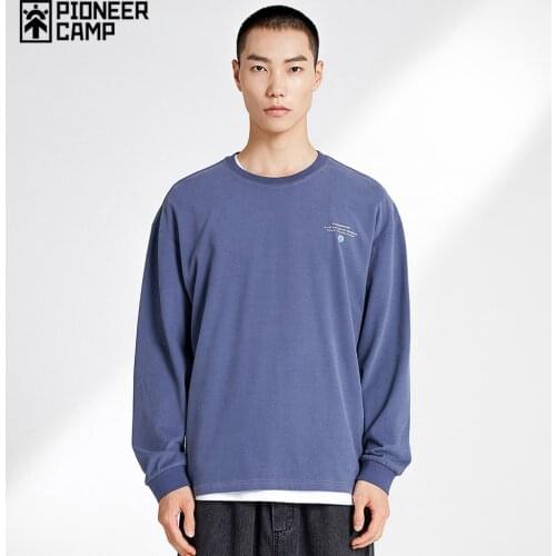 Pioneer Camp 2021 Autumn 100% Cotton T-shirts Men Long Sleeve Fashion Streetwear Hip Hop t-shirts Male XCS023002