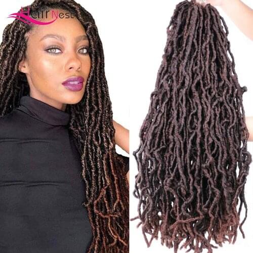 Hair Nest Faux Locs Crochet Hair New Soft Locs Pre Looped Curly Wavy Boho Goddess Locs Premium Synthetic Braiding for Black Wom
