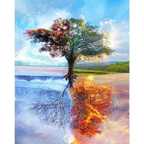 Spring And Winter Tree Scenery 50x65CM Painting By Numbers Hand Painted Oil Adult Child Picture Colouring Home Decor Unique Gift