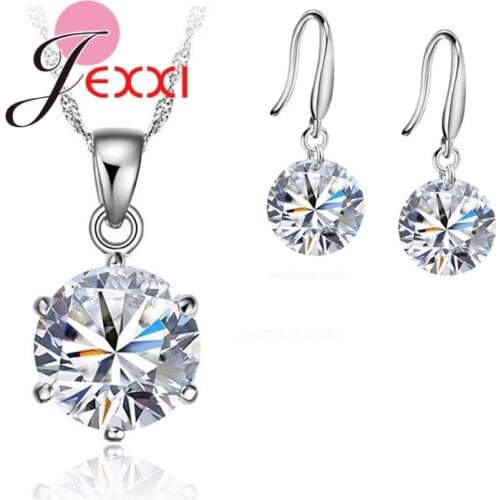New Fashion Crystal Jewelry Set Cubic Zirconia CZ Pendant Necklace 925 Sterling Silver Jewelry Set Gift For Women Lovers