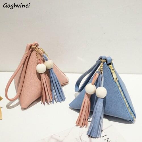 Wallets Women Solid Triangle Tassel PU Leather Large Capacity Womens Coin Purse Korean Style Fashion Handbag Money Bags Ulzzang