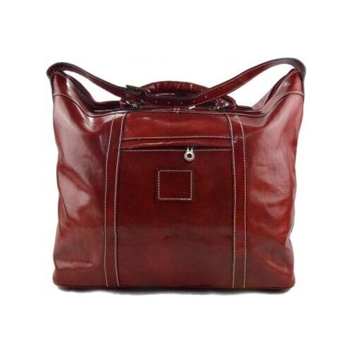 Leather duffle bag XXXL weekender red mens ladies travel duffel gym bag luggage
