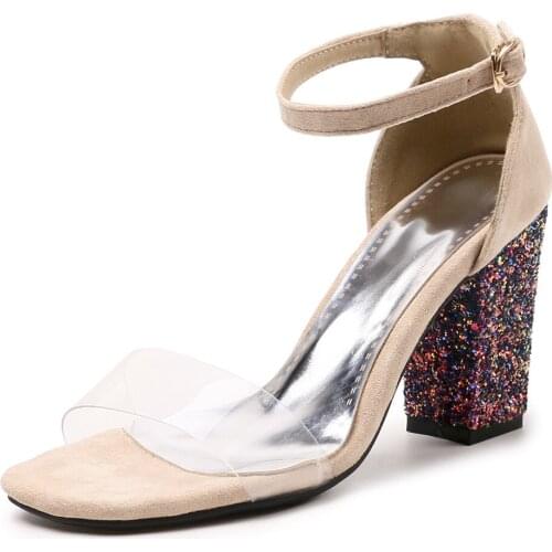 18 years summer style comfortable thick with high heel fashion sequin buckle with 28-52 super size sandals