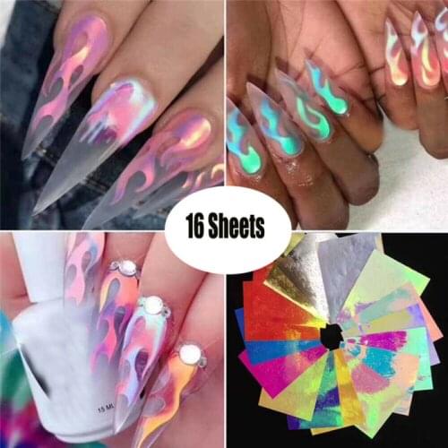 2020 Hot New Nail Foils Self-adhesive Holographic Fire Flame Hollow Stickers Paper Manicure Bright Nail Art DIY Decoration