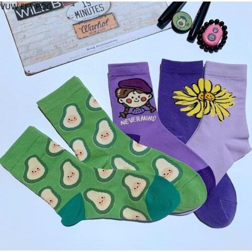 Cute Student Cartoon Pattern Girl Socks Campus Retro Style Fashion INS Street Kawaii Hip Hop Cotton Sock