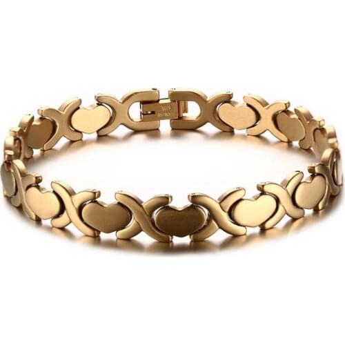 Fashion Women Bracelet Gold Color Stainless Steel Womens Mens Bracelets Heart Shape Couples Wristbands 9mm 21cm