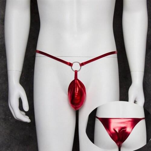 Male Latex Underwear Sexy Sissy Panties Patent Leather Fetish Mens Penis Pouch G Strings BDSM Gay Crotchless Panties for Sex