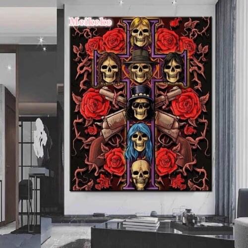 Diy 5D Skull Hat Gun rose flower Full Diamond Painting cross stitch kits art High Quality Cartoon 3D paint by diamonds mosaic