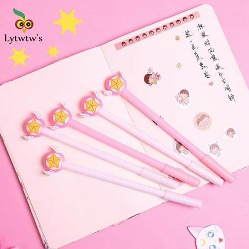 4 Pcs Mixed Color Cartoon Kawaii School Supply Office Stationery Gel Pen Handles Creative Cute Gift Star Lovely Pink Wings