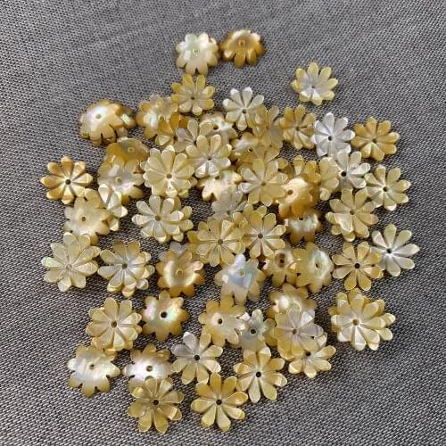 Wholesale 5Pcs 10mm Natural Carved Mother of Pearl Yellow Flower Shell Beads for DIY Fashion Earrings Jewelry Making Findings