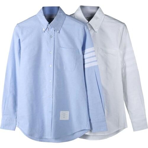 2021 New TB Luxury Brand Shirt Men Casual Cotton Striped Women Blouse Korean Design High Quality Turn Down Collar