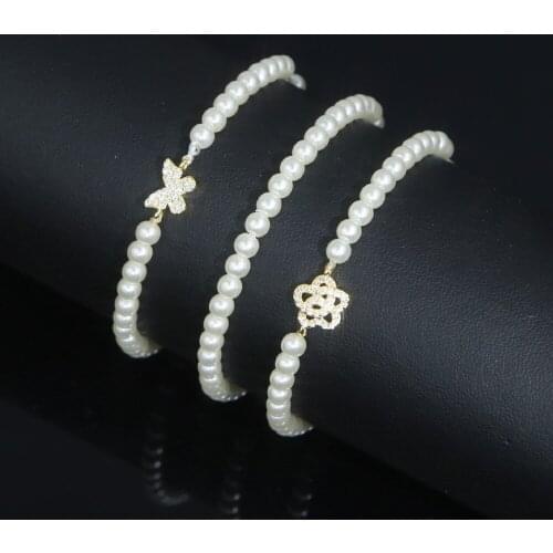 2021New design Animal butterfly flower Pendant fresh Pearl chain bracelet Women gold plated adjust chain Fashion wedding Jewelry