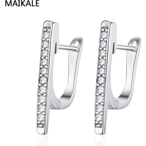 MAIKALE New Creative Korean Stud Earrings Fashion Jewelry For Women Button Zircon Silver Color Luxury U-Shaped Daily Gift