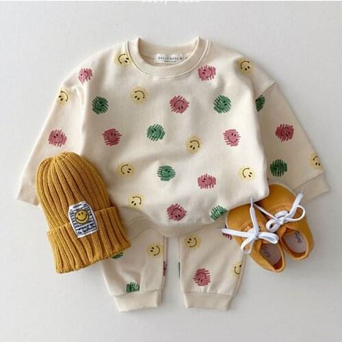 Baby boy clothes Boys and girls plaid bear spring and autumn new sports sweater 2 pcs suit children round neck pullover sweater