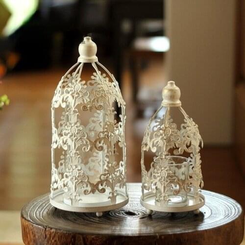 GY American-Style Village Style European Style Pattern Tower Iron Hollow Glass Candlestick
