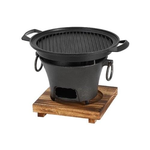 Portable cast iron charcoal bbq grill Korea style barbecue grills table top BBQ hot pot stove retro heating stove Aluminum pan