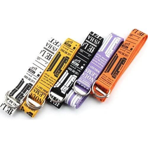 Unisex Adults Adjustable Canvas Belts Letters Printed D Ring Double Buckle Punk Waist Strap Teenager jeans pant Long Waistband