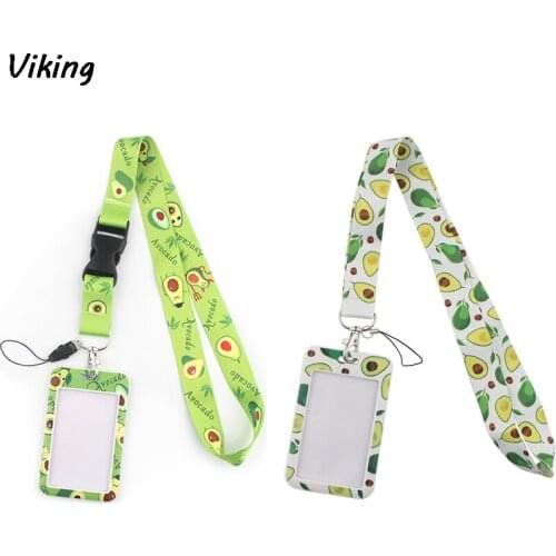 20pcs/lot G1688 Cartoon Avocado Lanyard Keychain keys Badge ID Mobile Phone Rope Kids Gifts Lanyard With Card Holder Cover