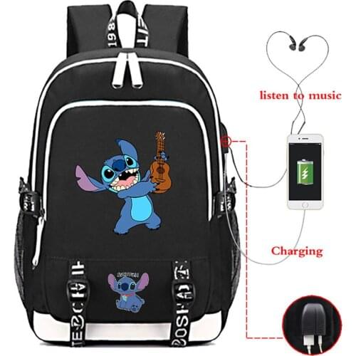 2021 New Disney Backpack Interstellar Baby Stitch Stitch Printed Backpack USB Rechargeable Backpack Campus Student Schoolbag