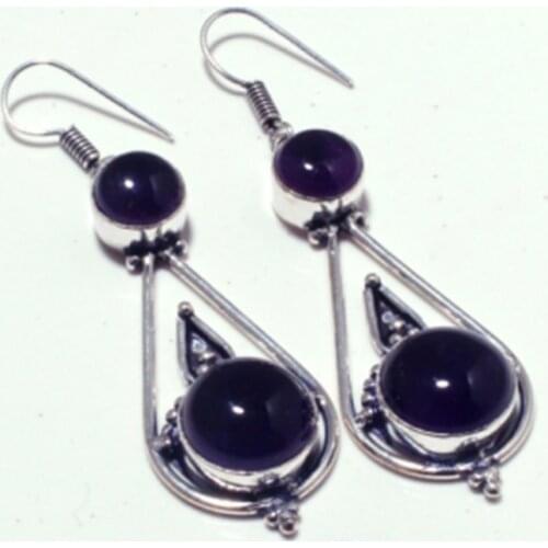 Genuine Amethyst Silver Overlay on Copper Earrings , Hand made Women Jewelry Gift, E5297
